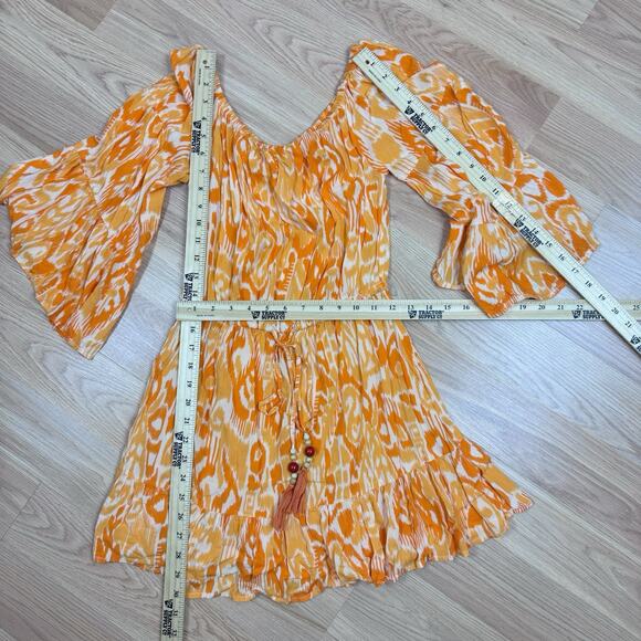 Women’s Dress Size Small Orange Resort Beach Vacation Cover Up Ruffles Print - Picture 5 of 7
